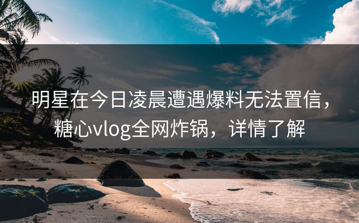 明星在今日凌晨遭遇爆料无法置信，糖心vlog全网炸锅，详情了解