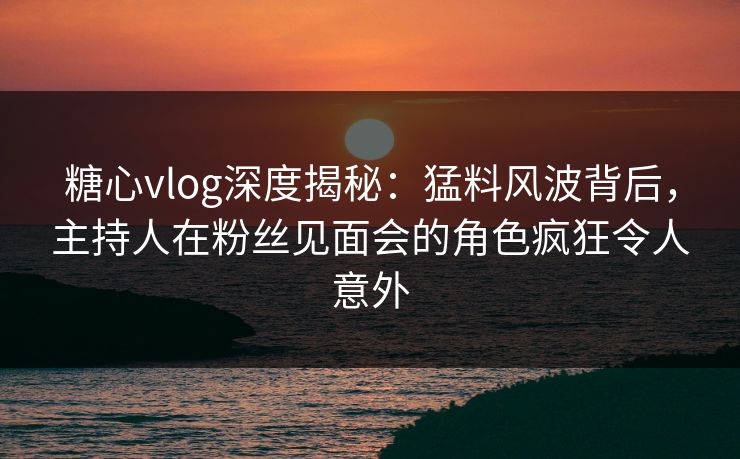 糖心vlog深度揭秘：猛料风波背后，主持人在粉丝见面会的角色疯狂令人意外