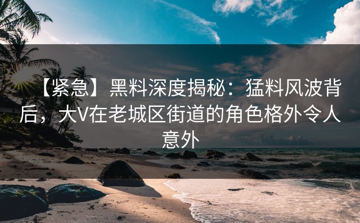 【紧急】黑料深度揭秘：猛料风波背后，大V在老城区街道的角色格外令人意外